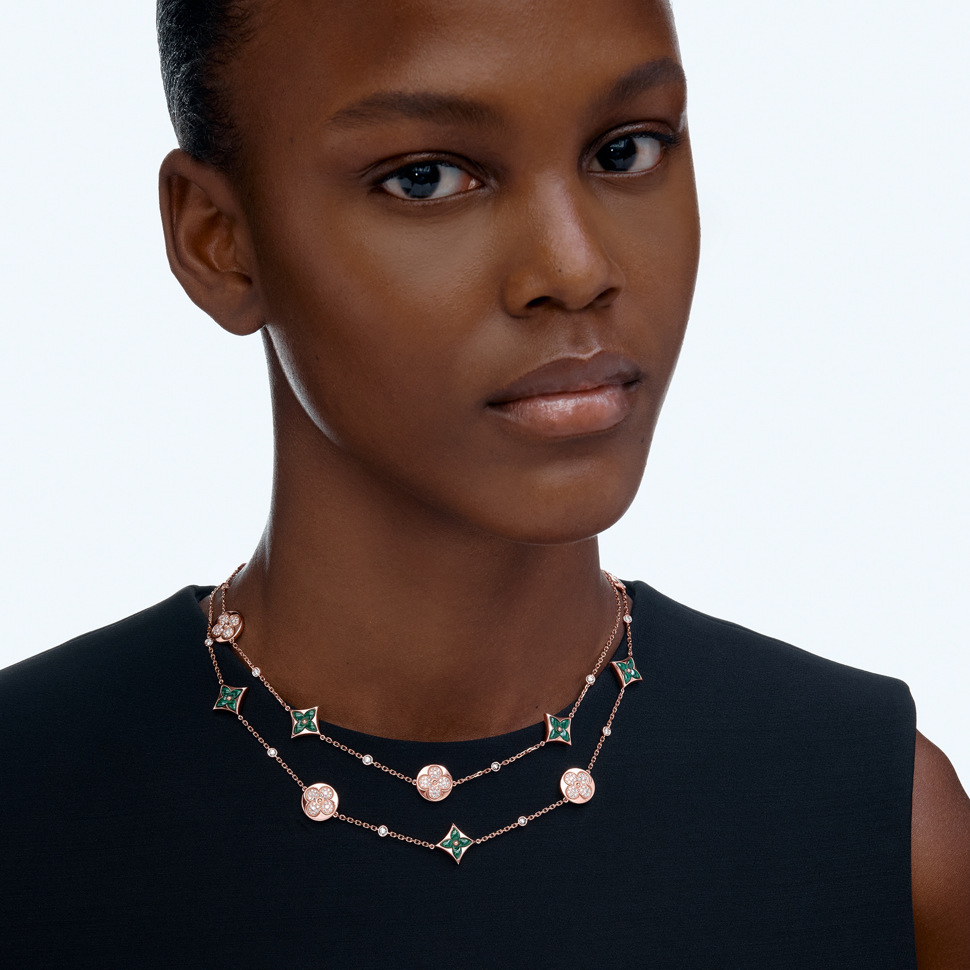 Color Blossom BB Star and Sun Multi-Motif Long Necklace, Pink Gold
